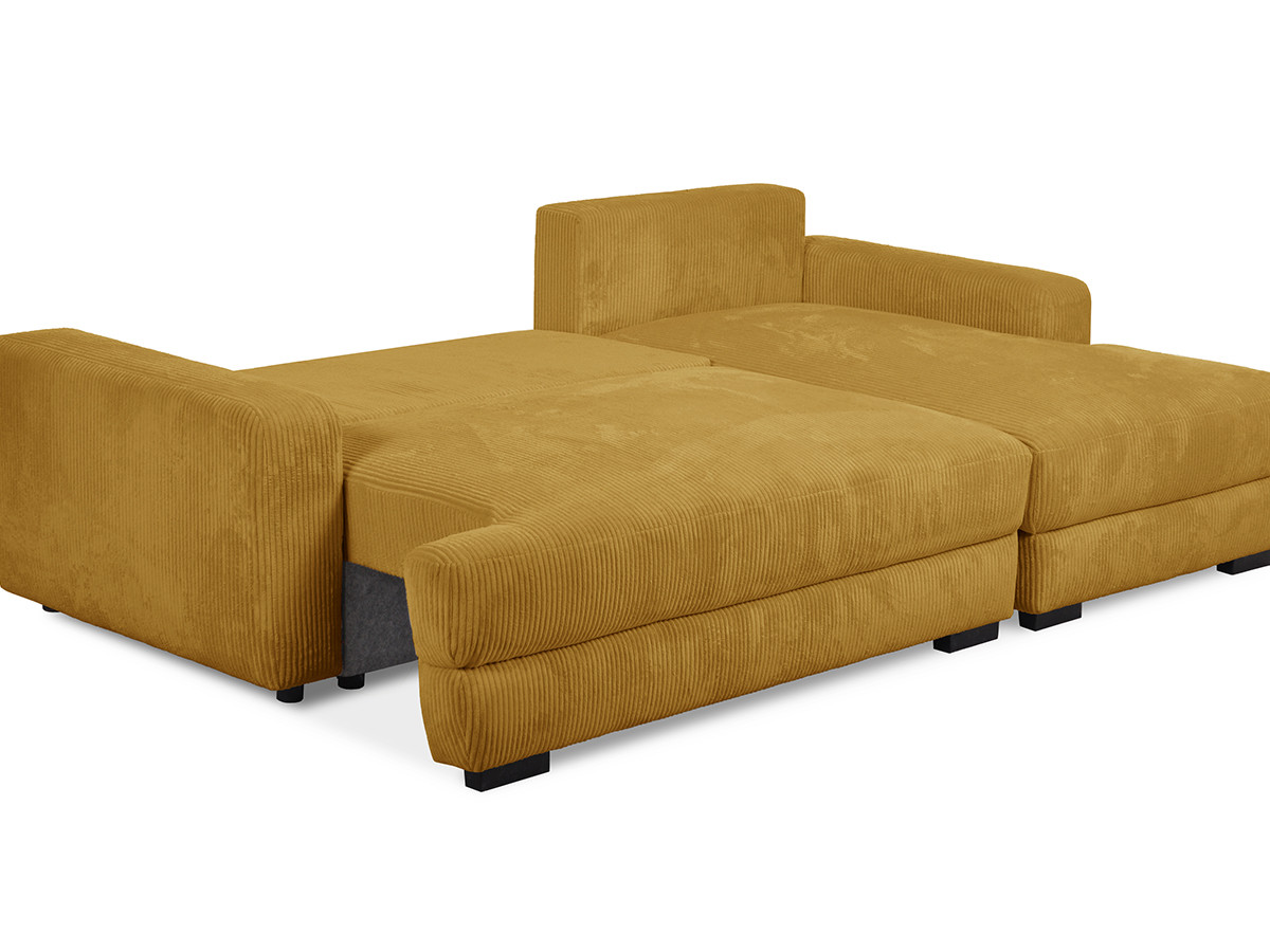 Bobochic Campi Ecksofa mit Schlaffunktion und Bettkasten Cordsamt Gelb Ecke rechts