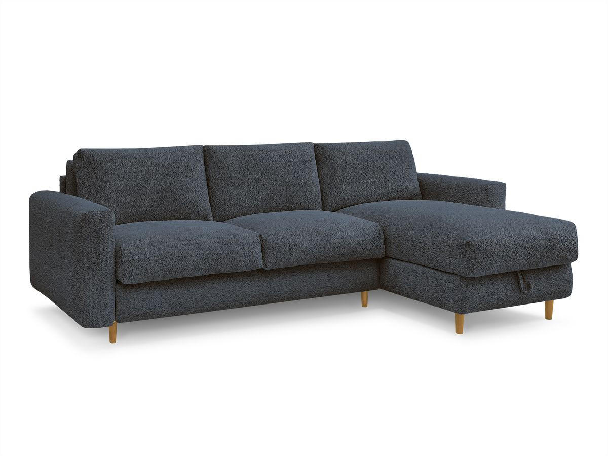 Bobochic Cocoone Ecksofa mit Schlaffunktion und Bettkasten Bouclé-Stoff Dunkelblau, Liegefläche 160 × 200 cm