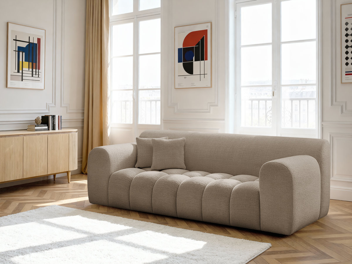 Bobochic Melisse Sofa 3-Sitzer Strukturstoff Taupe