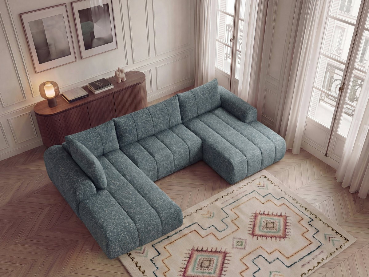Bobochic Nesty Wohnlandschaft Melange-Stoff Blau Ecke rechts