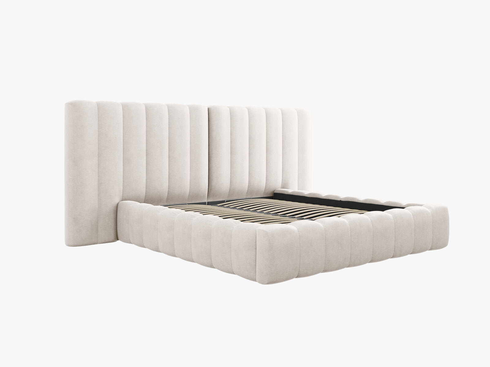 Micadoni Bett Kelp mit Doppelkopfteil Strukturierter Stoff Moly Grau Beige Melange