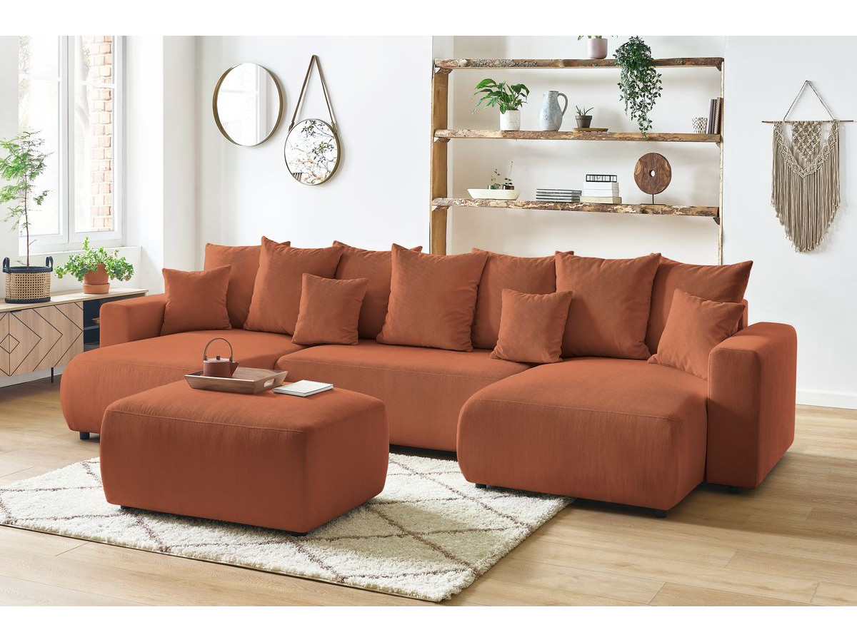 Bobochic Envy Wohnlandschaft mit Pouf Cordsamt Orange