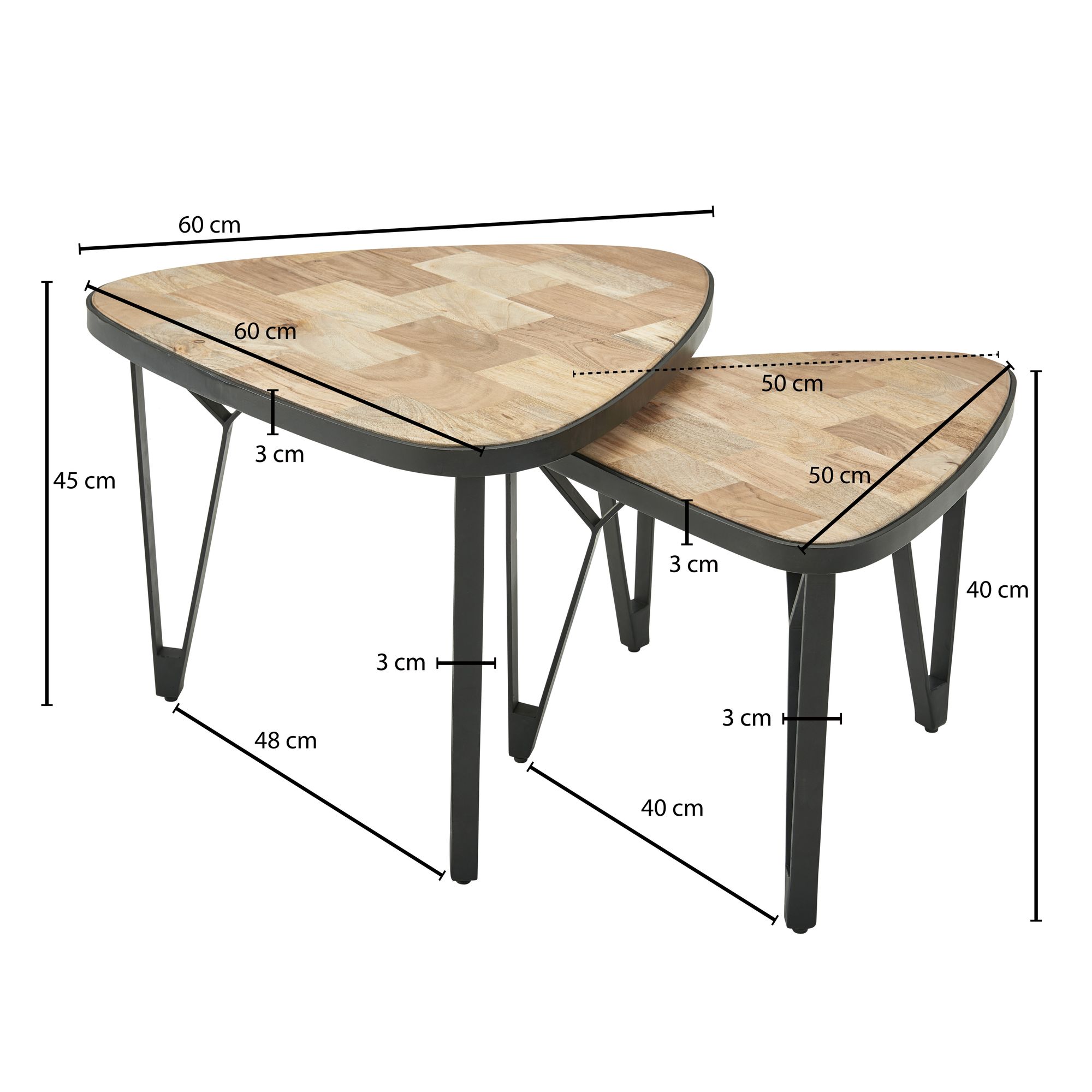Satztisch 2er-Set Torshavn Akazie Massivholz 60 × 60 × 45 cm