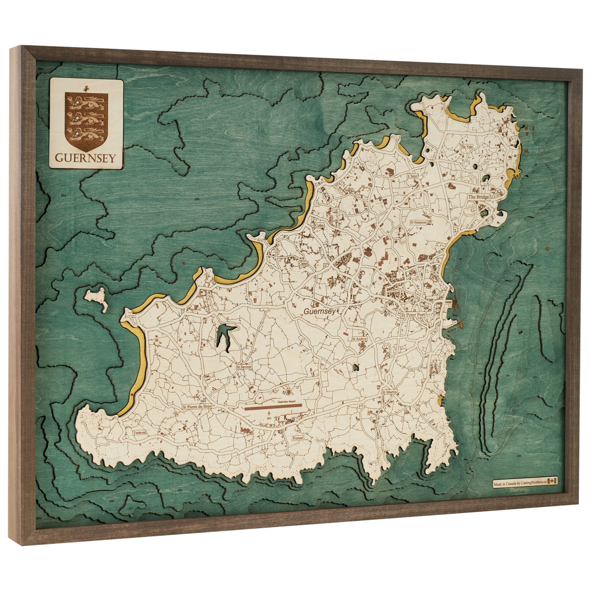 Cutting Brothers 3D Holz-Wandkarte Guernsey 81x61 cm