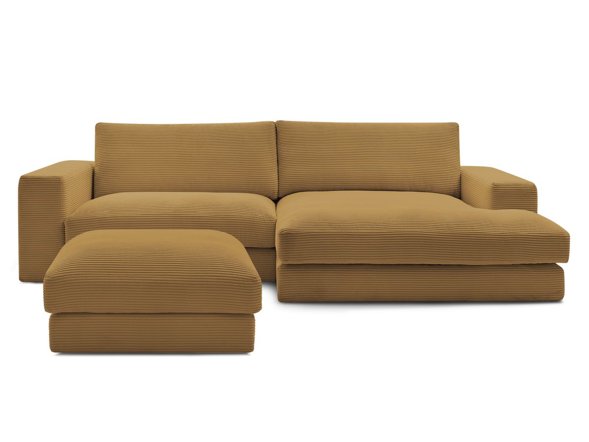 Bobochic Leonard Ecksofa mit Pouf 234 × 159 cm Cordsamt Gelb Ecke rechts