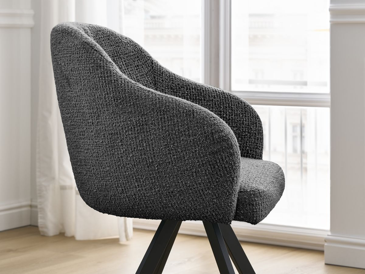 Bobochic Sophie Esszimmerstuhl 4er-Set mit Sternfuß Melange-Stoff Dunkelgrau