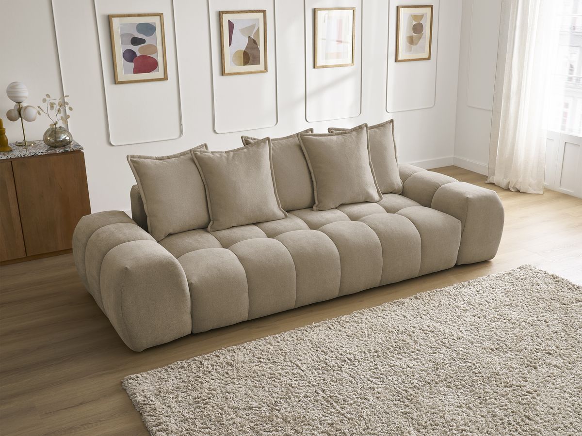 Bobochic Everest Sofa 3-Sitzer, 5 Kissen Strukturstoff Taupe
