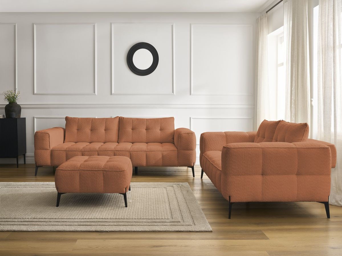 Bobochic Anis Sofa 5-Sitzer mit Pouf Bouclé-Stoff Orange