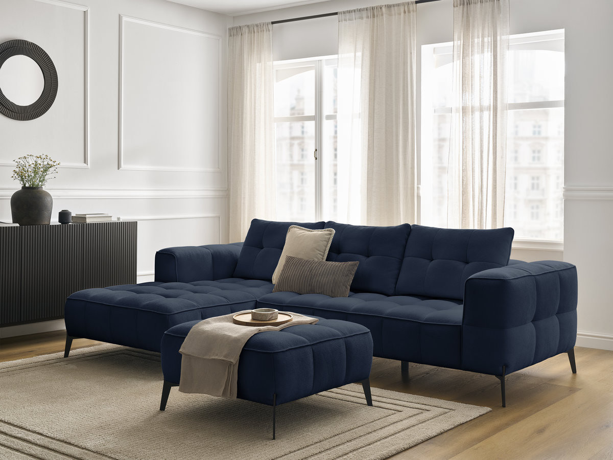 Bobochic Anis Ecksofa mit Pouf Strukturstoff Blau Ecke links