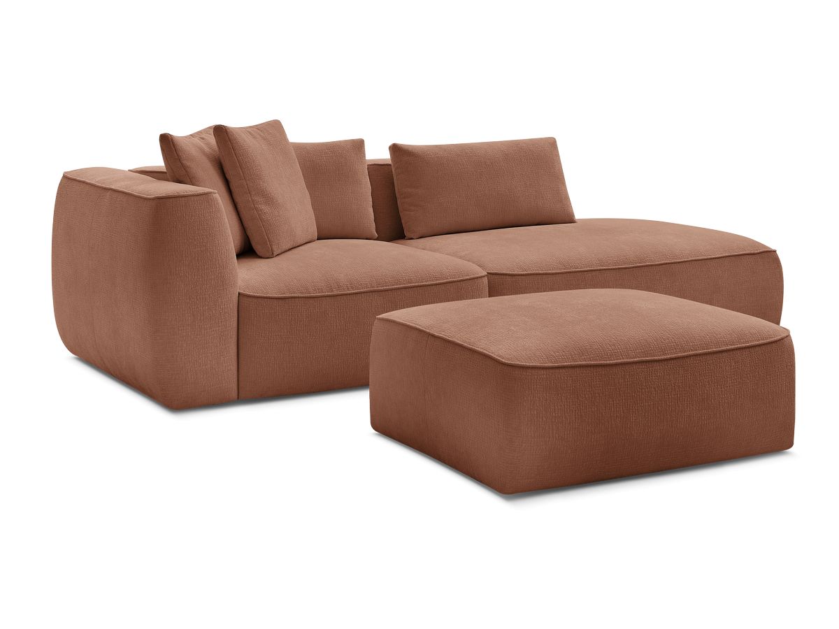 Bobochic Leopold Sofa 4-Sitzer mit Pouf Strukturstoff Orange Armlehne links