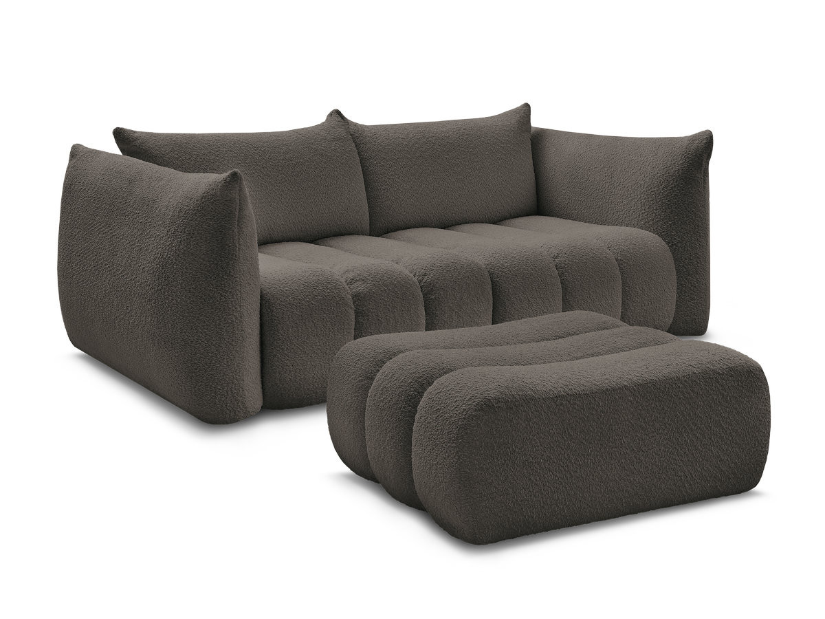 Bobochic Azra Sofa 3-Sitzer mit Pouf Bouclé-Stoff Braun