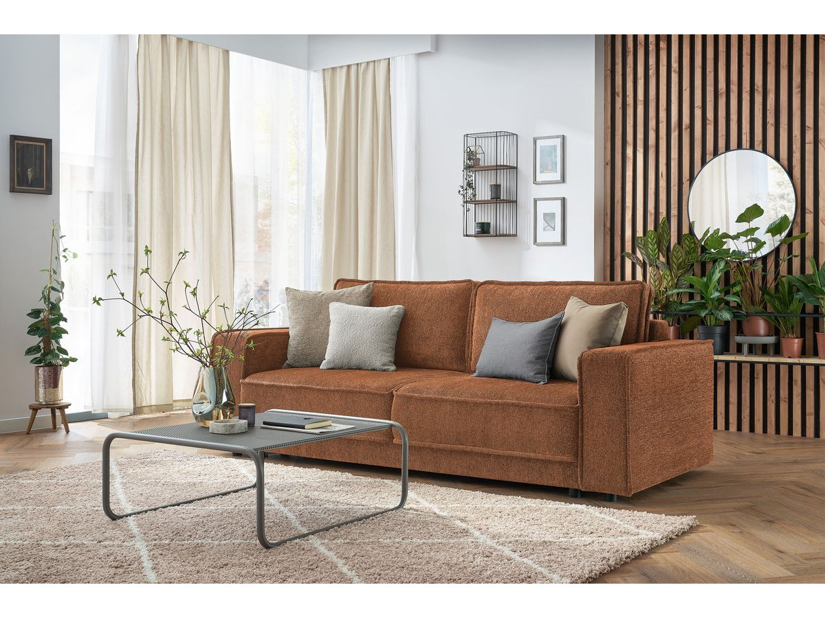 Bobochic Emile Schlafsofa 3-Sitzer mit Bettkasten Melange-Stoff Orange