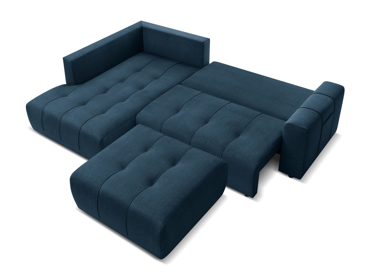 Bobochic Arsene Ecksofa mit Schlaffunktion und Bettkasten und Pouf 277 × 200 cm Samt Blau Ecke links