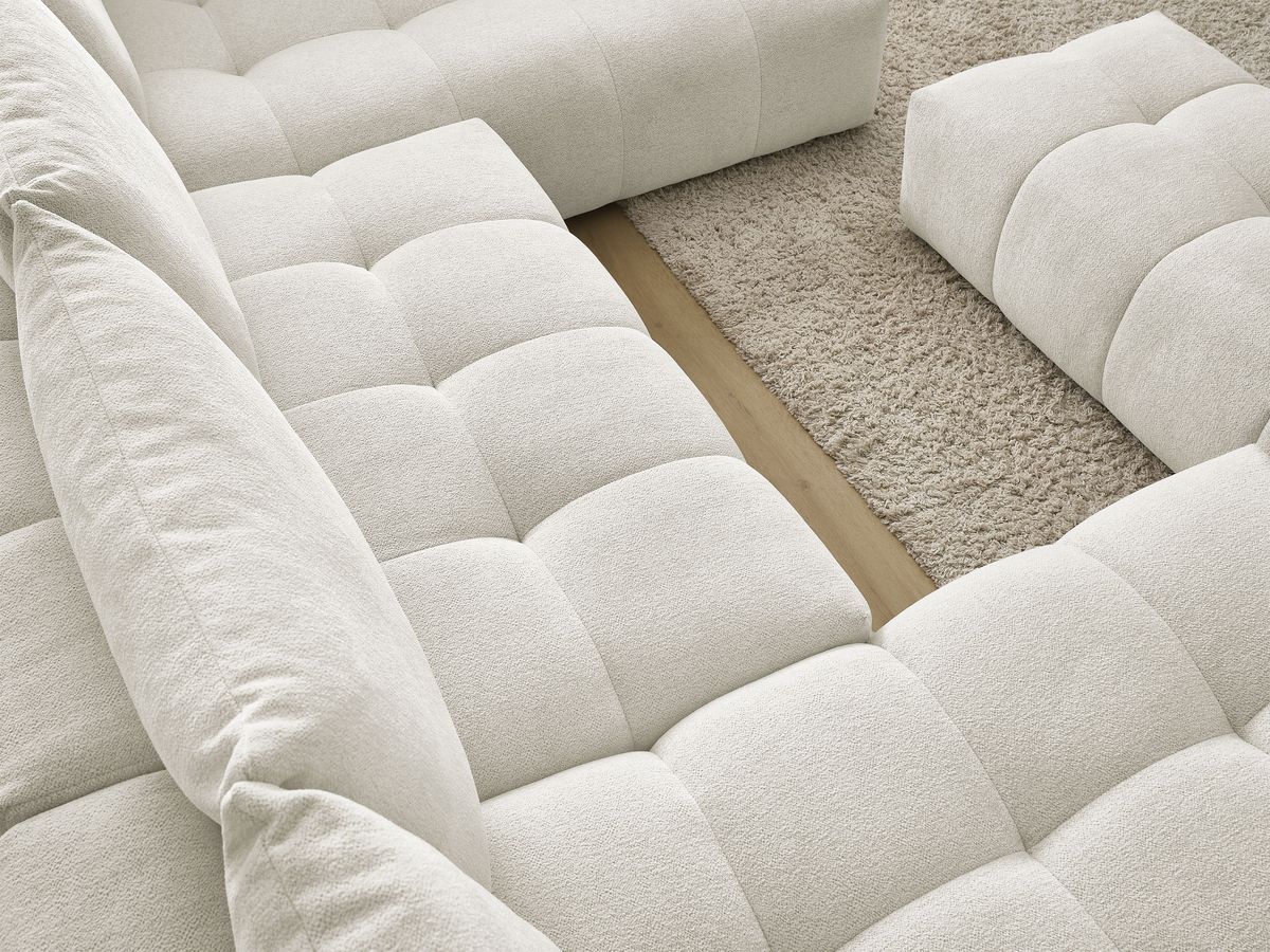Bobochic Everest Wohnlandschaft mit Pouf, 6 Kissen Melange-Stoff Weiß Ecke links