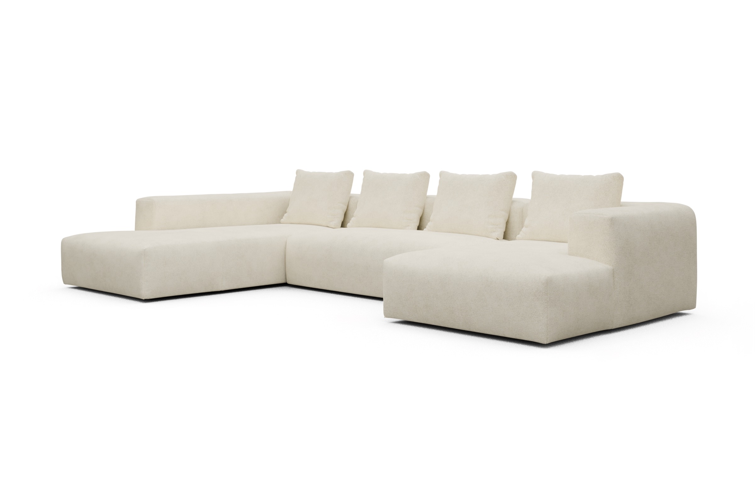 Wohnlandschaft Fred Relax-Ecke links mit 2-Sitzer und Chaiselongue rechts Boucle-Off-White