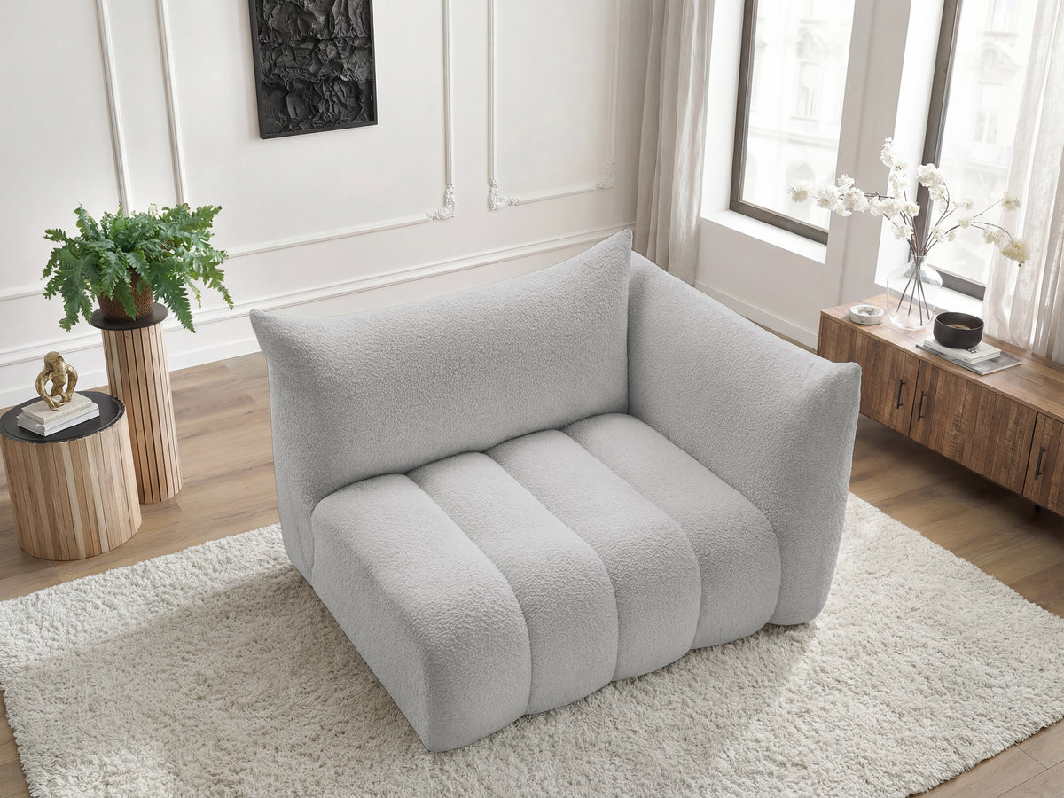 Bobochic Azra Sofamodul 2-Sitzer 143 × 112 cm Bouclé-Stoff Hellgrau Ecke rechts