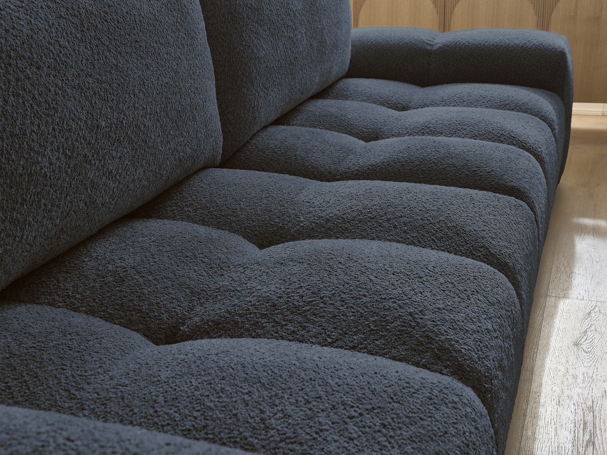 Bobochic Anakin Schlafsofa 3-Sitzer mit Bettkasten und Pouf, 2 Kissen Bouclé-Stoff Dunkelblau