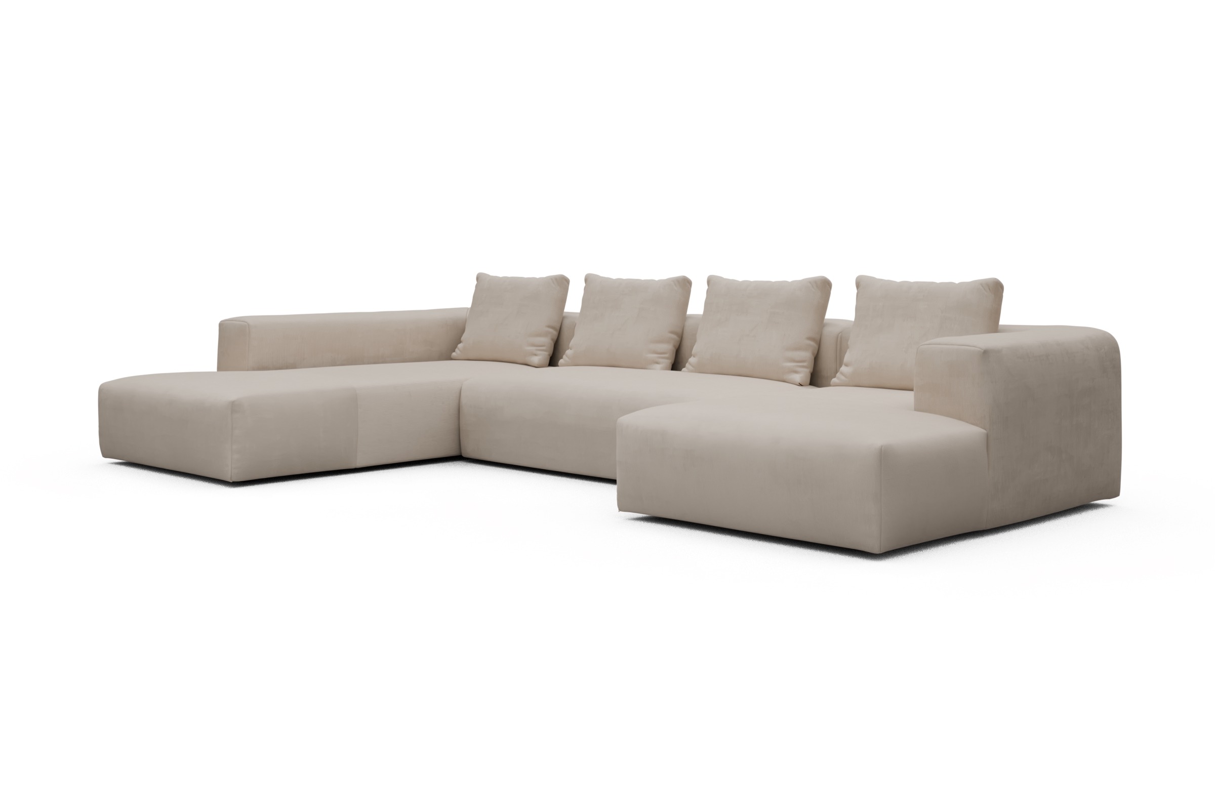 Wohnlandschaft Fred Relax-Ecke links mit 2-Sitzer und Chaiselongue rechts Cordufine-Off-White