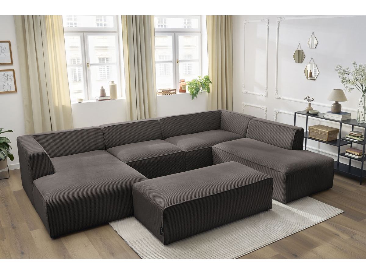 Bobochic Megeve Wohnlandschaft mit Pouf Cordsamt Braun Ecke links