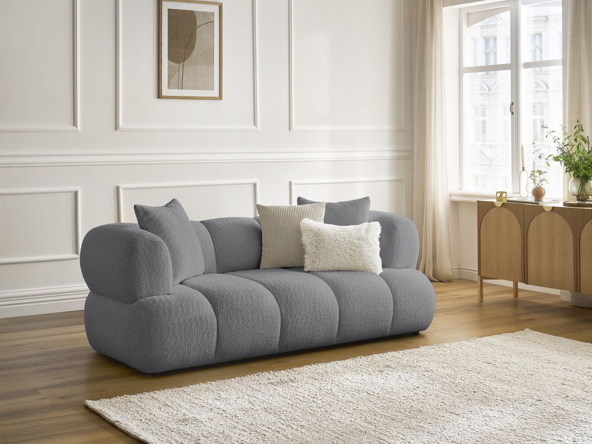 Bobochic Pamira Sofa 2-Sitzer Bouclé-Stoff Dunkelgrau