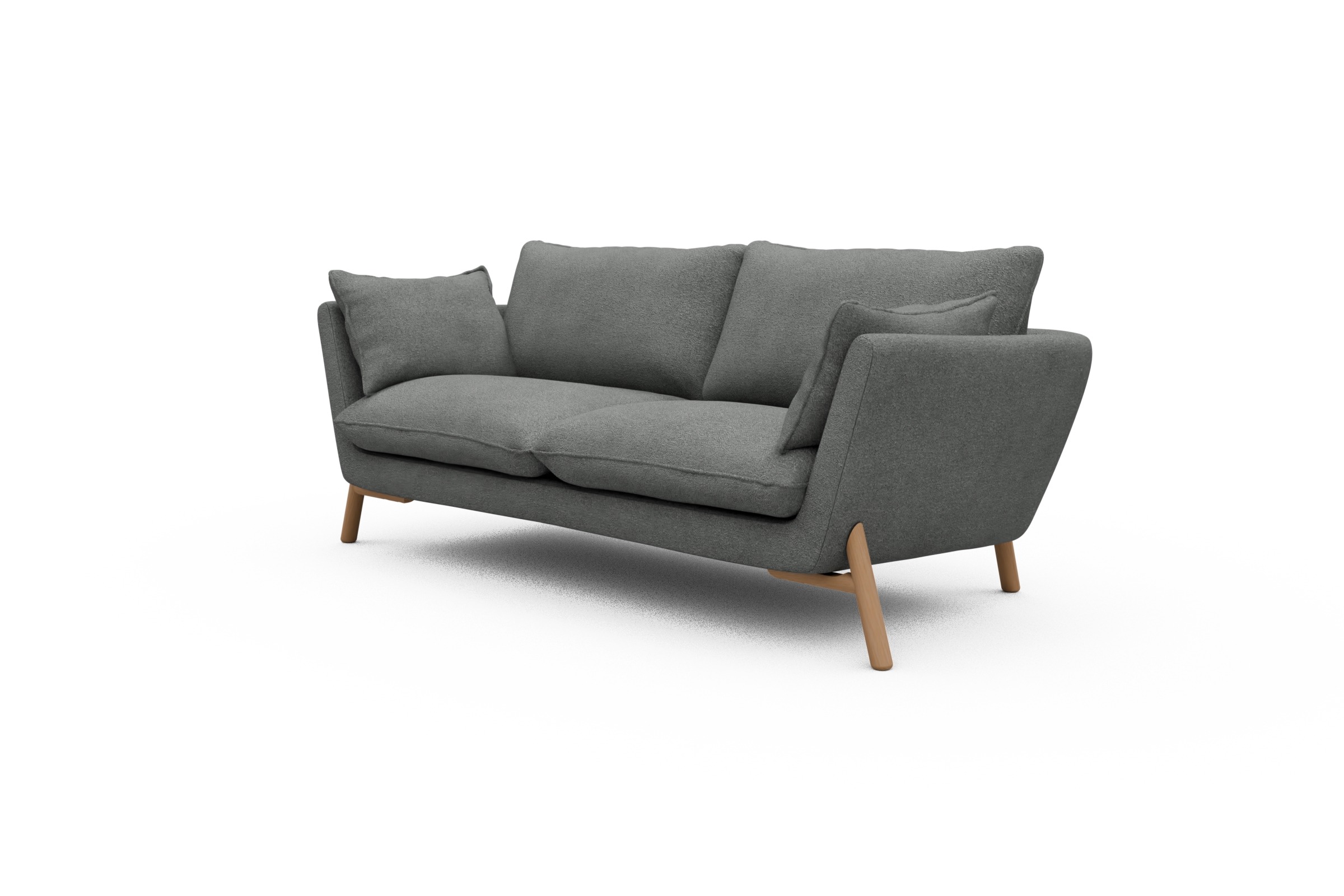 Sofa Emil 2-Sitzer Beinfarbe Eiche Natur Boucle-Ash-Grey
