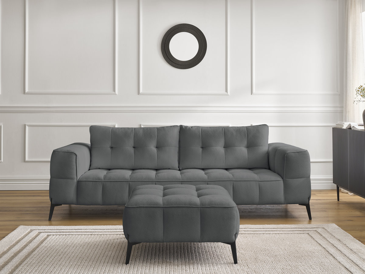 Bobochic Anis Sofa 3-Sitzer mit Pouf Strukturstoff Dunkelgrau