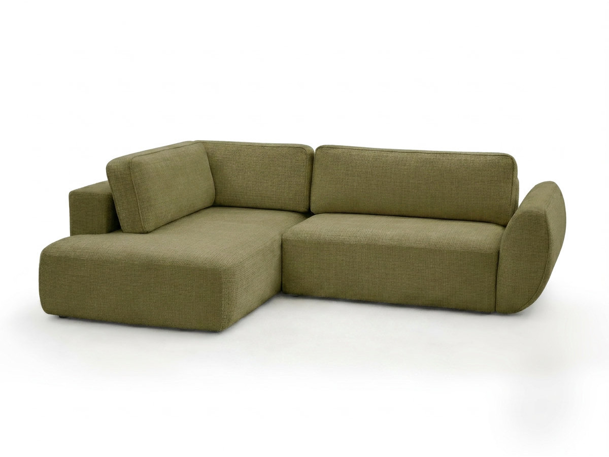 Bobochic Denise Ecksofa mit Schlaffunktion und Bettkasten 256 × 197 cm Strukturstoff Grün Ecke links