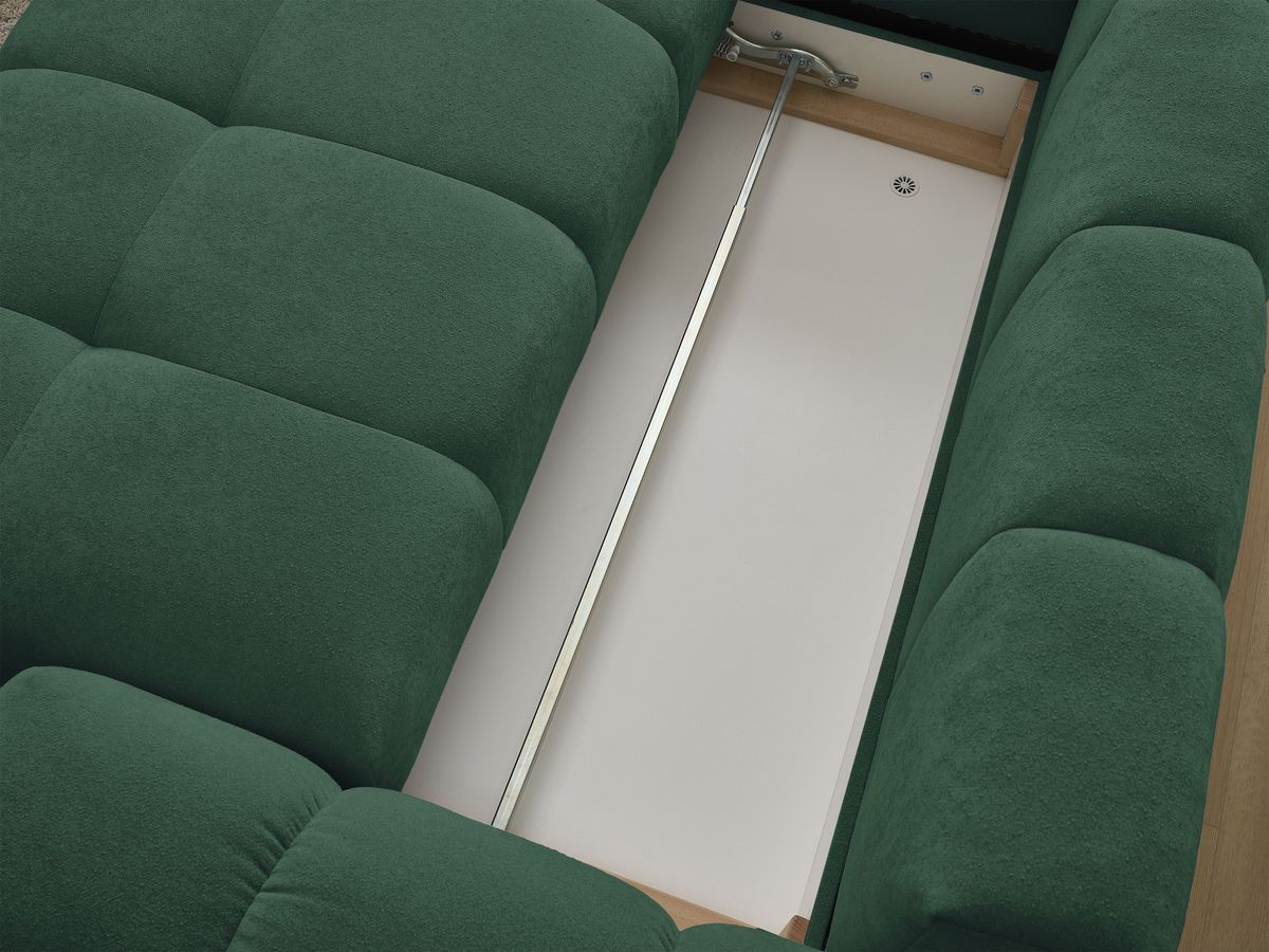 Bobochic Everest Ecksofa mit Schlaffunktion und Bettkasten 320 × 212 cm, 10 Kissen Strukturstoff Grün Ecke links