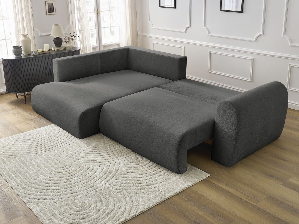 Bobochic Lucien Ecksofa mit Schlaffunktion und Bettkasten 296 × 198 cm Stoff Dunkelgrau Ecke links