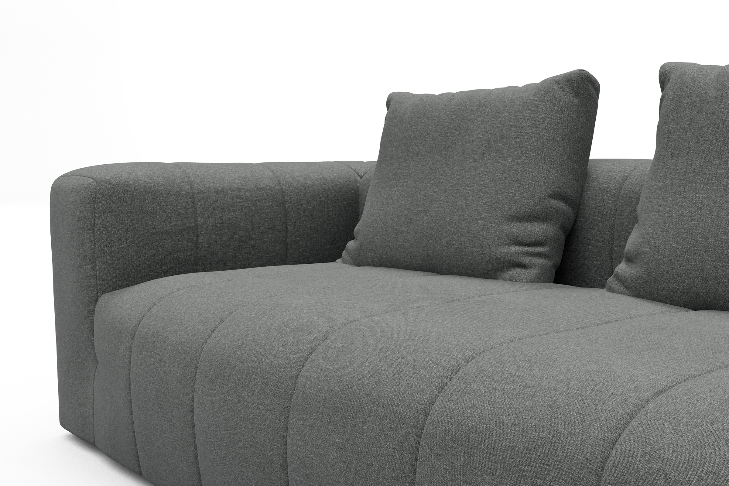 Ecksofa Hugo 2,5-Sitzer Armlehne links mit Chaiselongue Satya-Steel