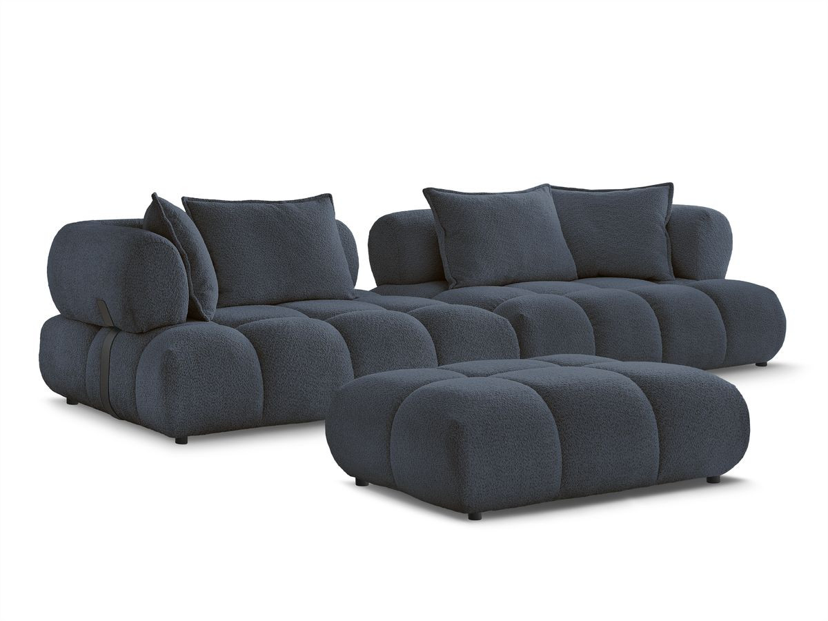 Bobochic Alya Sofa 4-Sitzer mit Pouf Bouclé-Stoff Dunkelblau