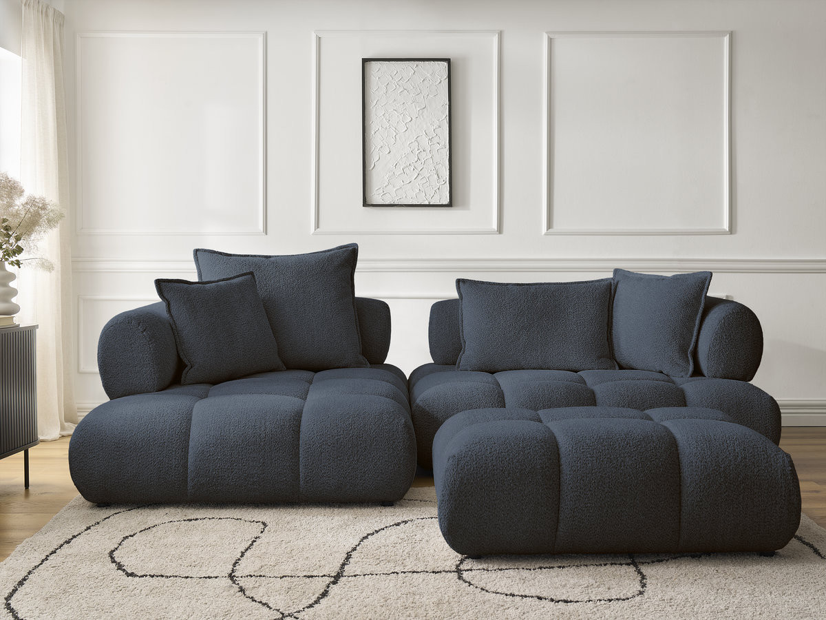 Bobochic Alya Ecksofa mit Pouf Bouclé-Stoff Dunkelblau Ecke links