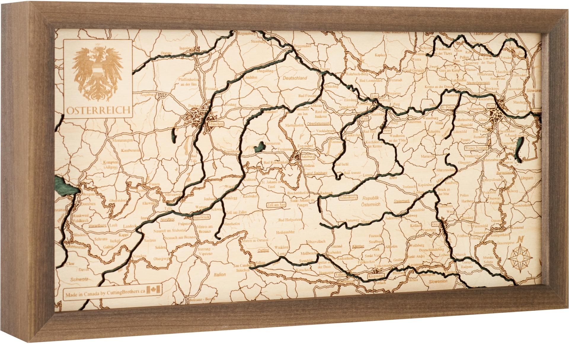 Cutting Brothers 3D Holz-Wandkarte Österreich 40.5x20 cm