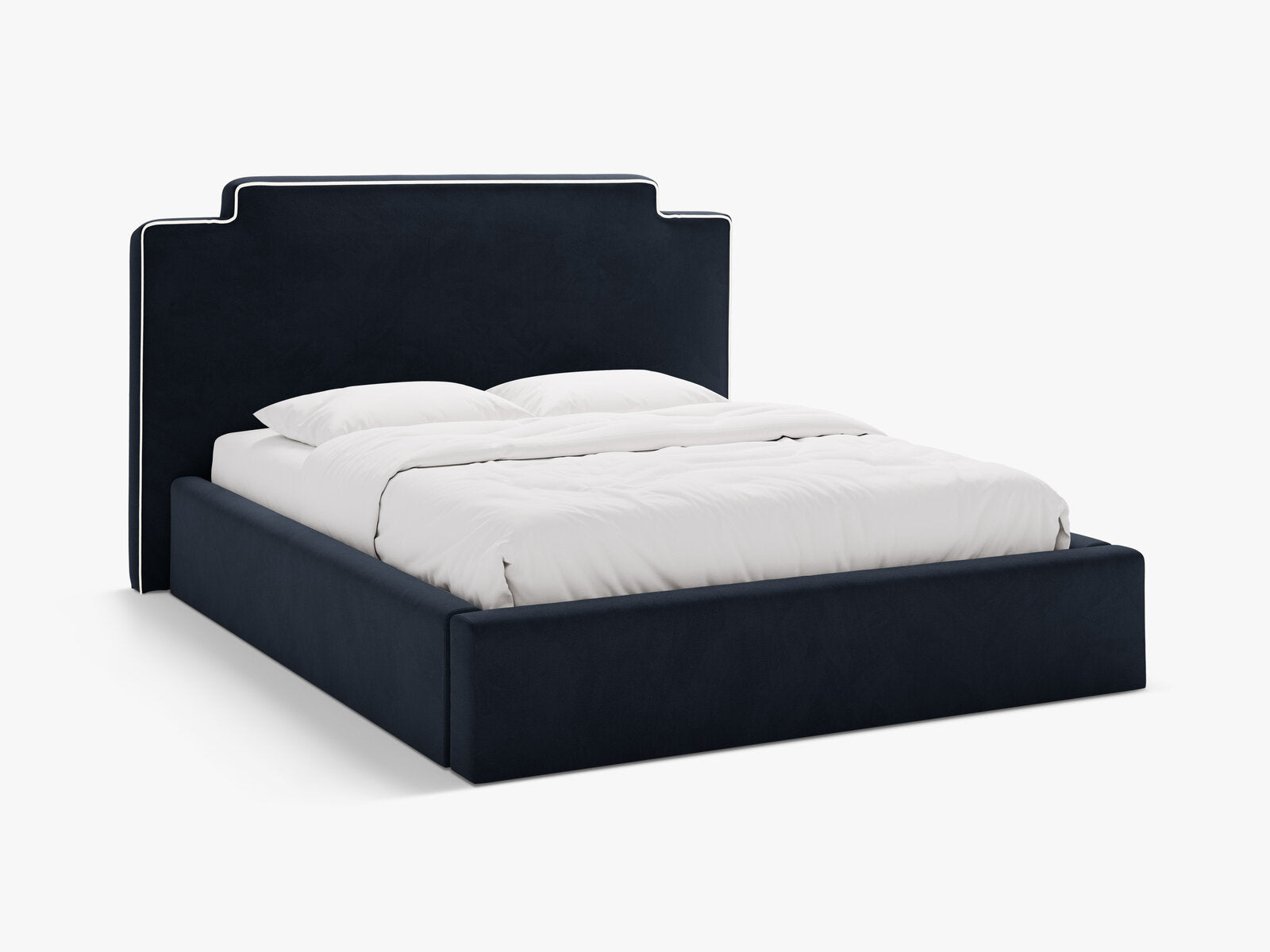 Micadoni Princess Samtbett mit Bettkasten und Kopfteil Samt Magic Velvet Elfenbein / Königsblau 140x200