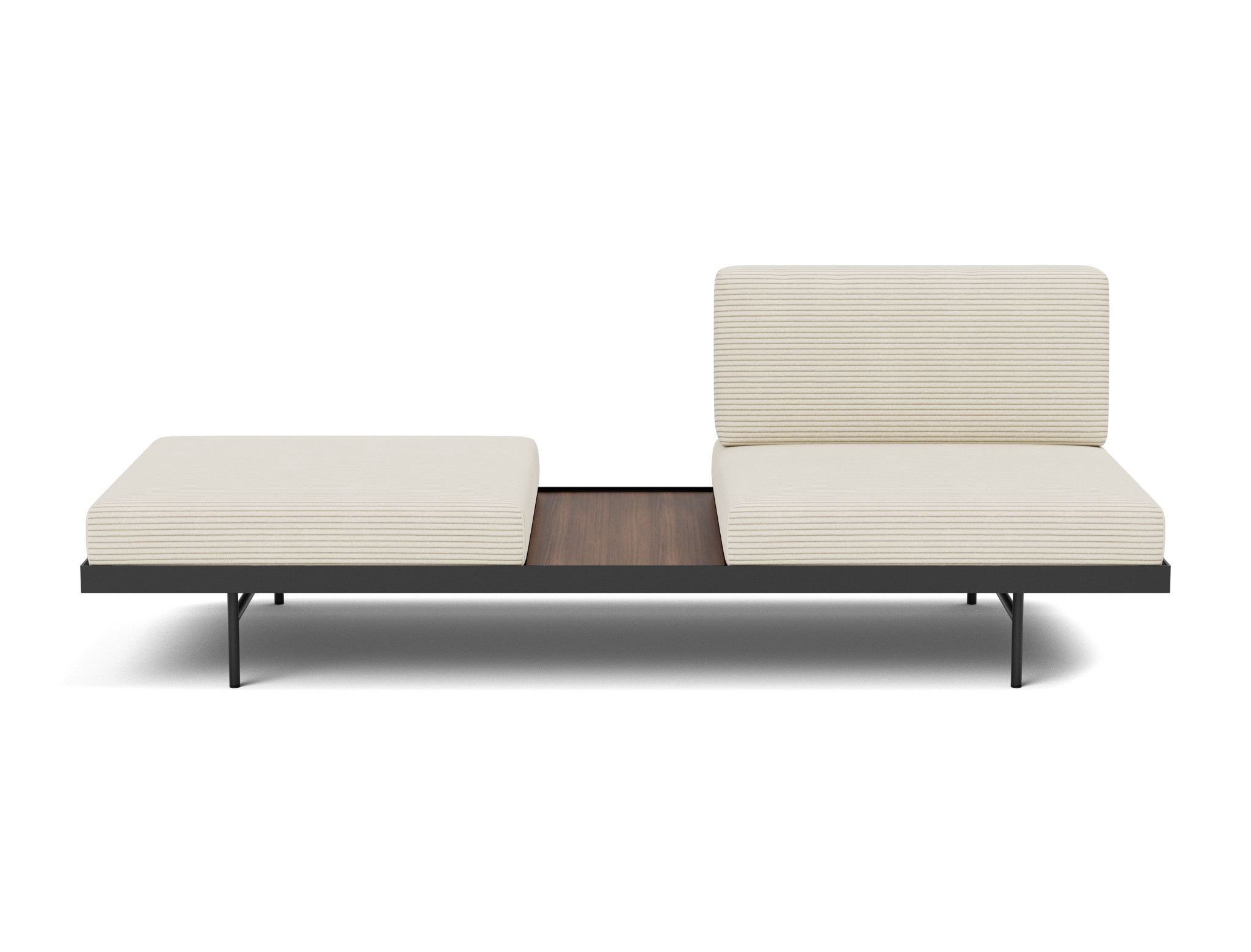 Tagesbett Puri Kord Corduroy 594-Ivory Beine mit Nussbaumtisch