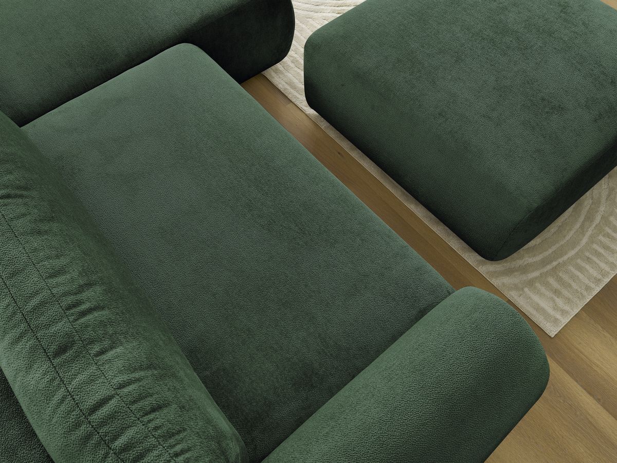 Bobochic Lucien Ecksofa mit Schlaffunktion und Bettkasten und Pouf 314 × 167 cm Stoff Grün Ecke rechts