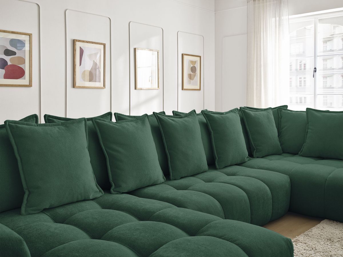 Bobochic Everest Wohnlandschaft, 14 Kissen Strukturstoff Grün Ecke links