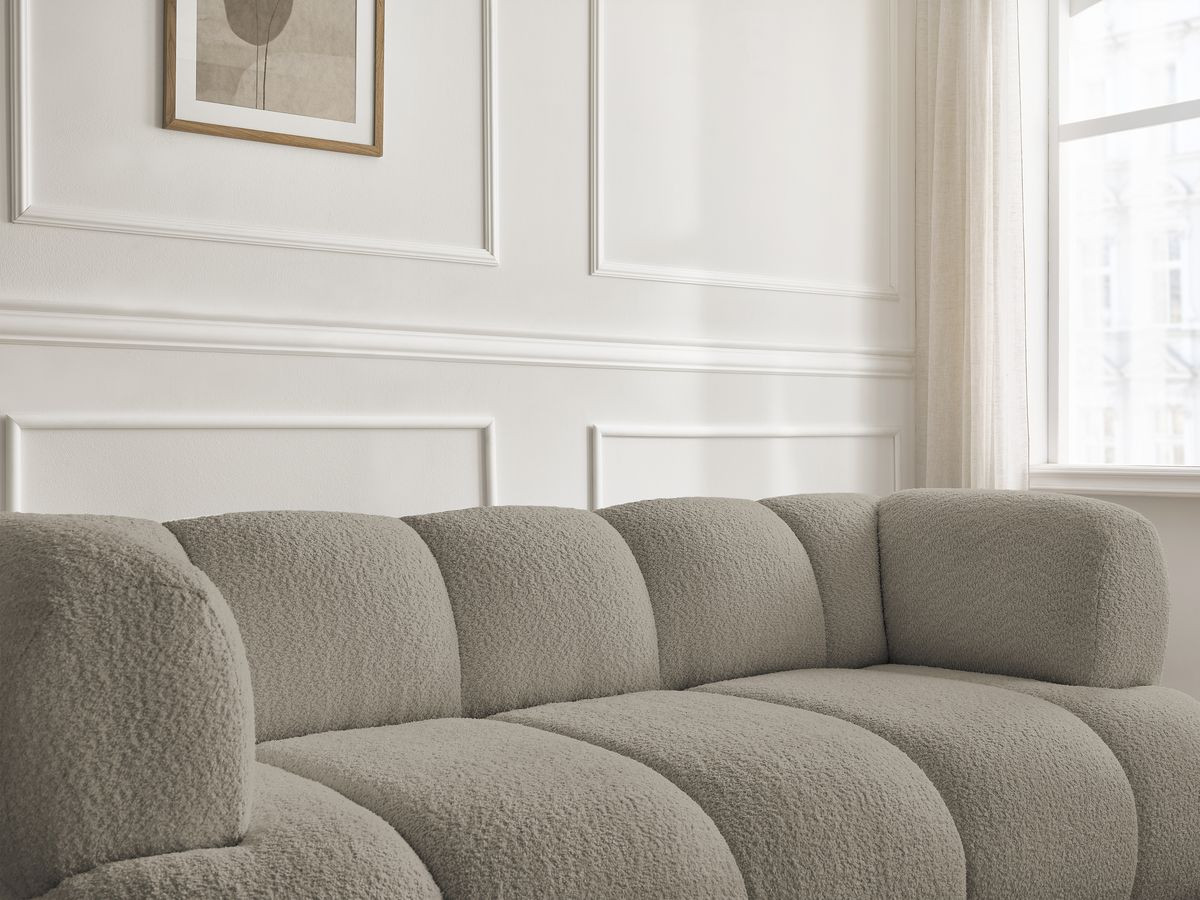 Bobochic Pamira Sofa 2-Sitzer mit Pouf Bouclé-Stoff Taupe
