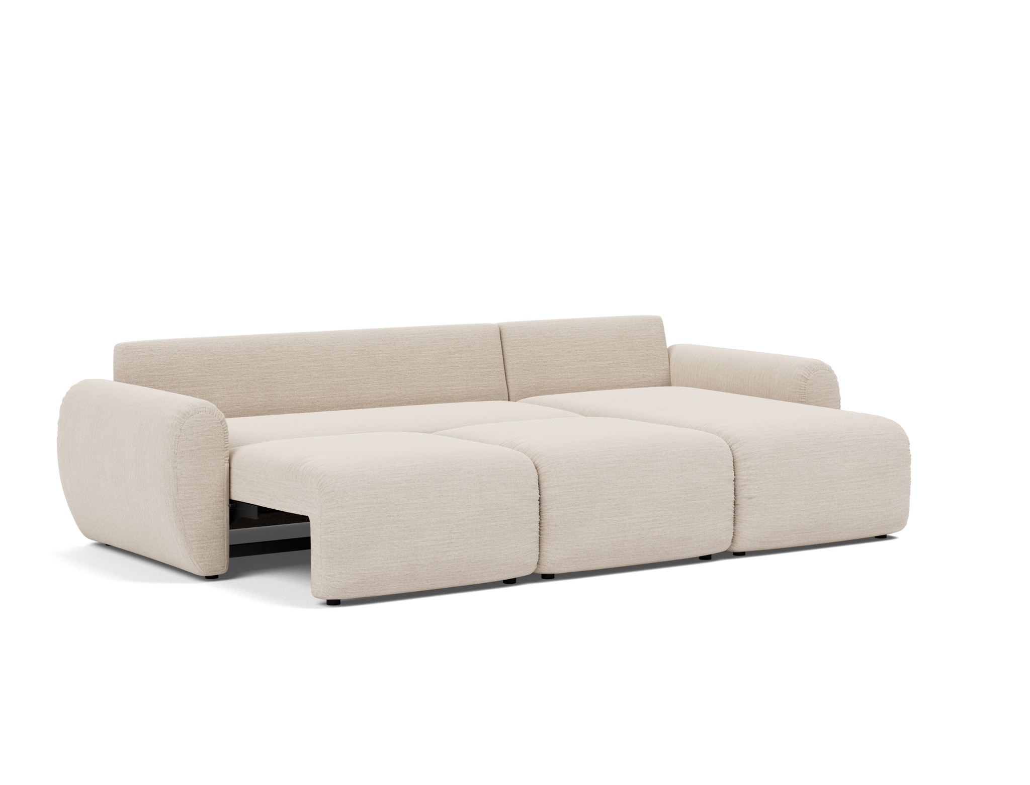 Schlafsofa Norum mit Chaiselongue und Curve-Armlehnen Webstoff Blida 612-Sand-Grey