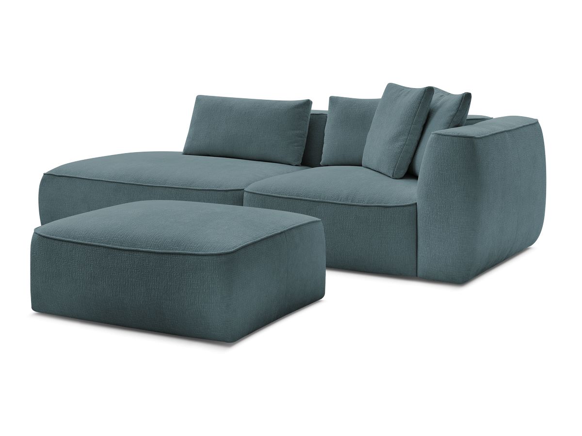 Bobochic Leopold Sofa 4-Sitzer mit Pouf Strukturstoff Dunkelblau Armlehne rechts