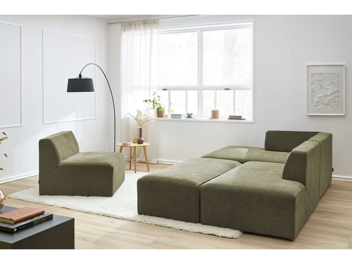 Bobochic Megeve Ecksofa mit Pouf Strukturstoff Grün Ecke links