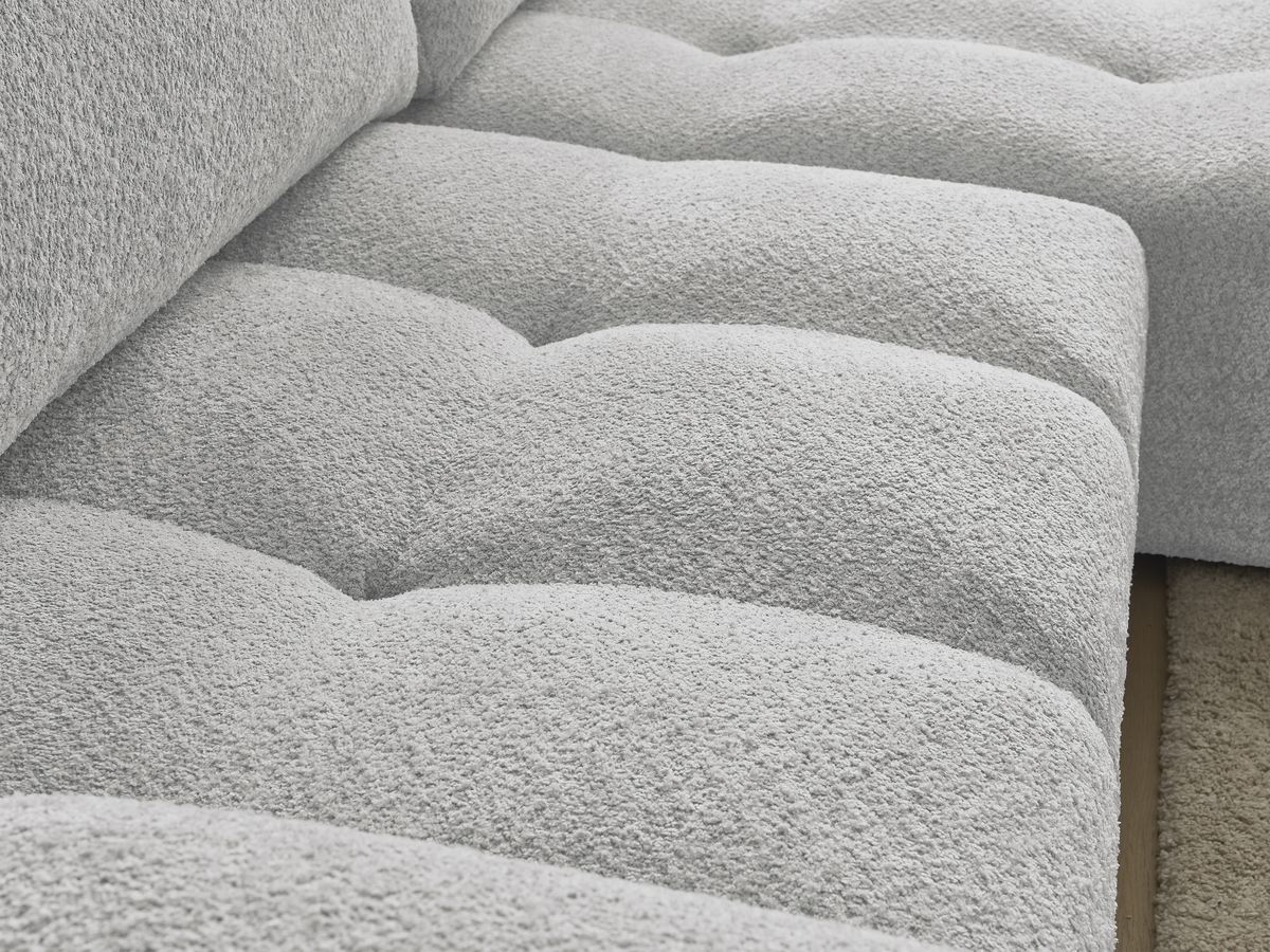 Bobochic Anakin Ecksofa, 2 Kissen Bouclé-Stoff Hellgrau
