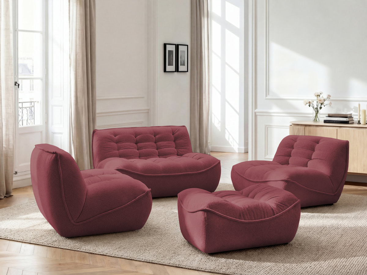 Bobochic Serena Sofa 4-Sitzer mit Pouf Melange-Stoff Rot