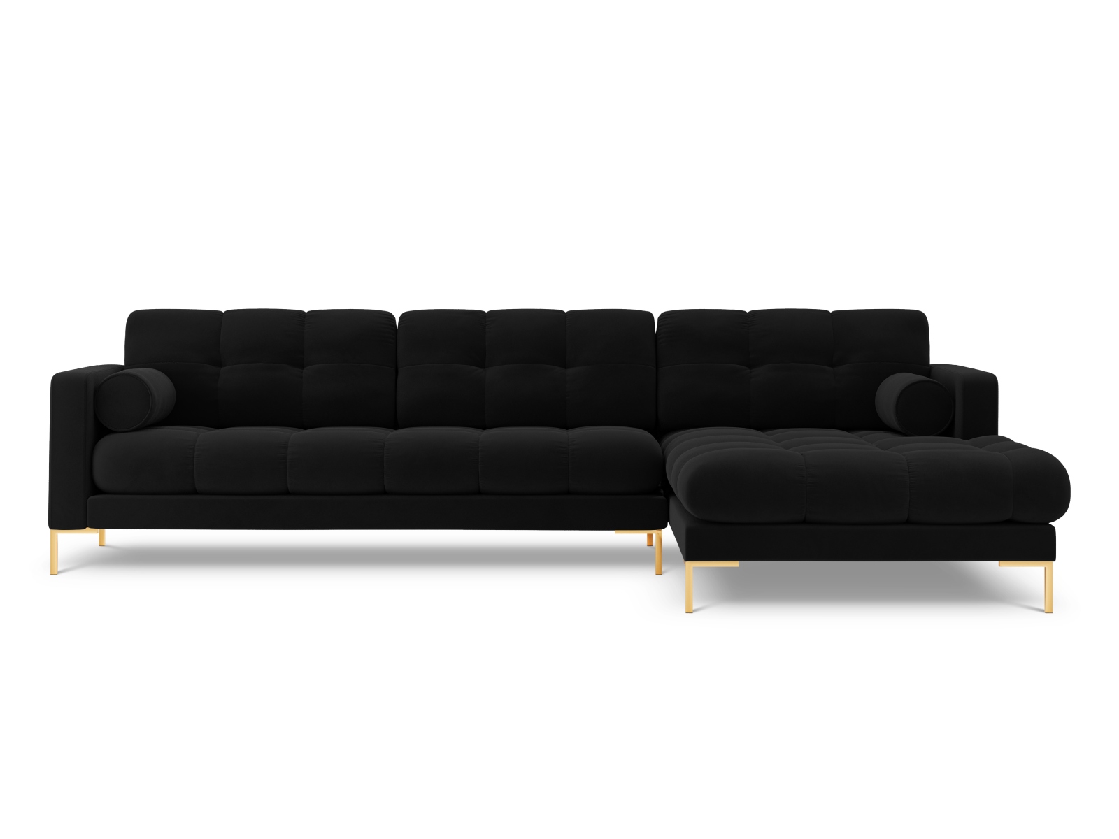 Cosmopolitan Design Ecksofa Bali 5-Sitzer Samt Bluvel Schwarz Rechts Beine Gold