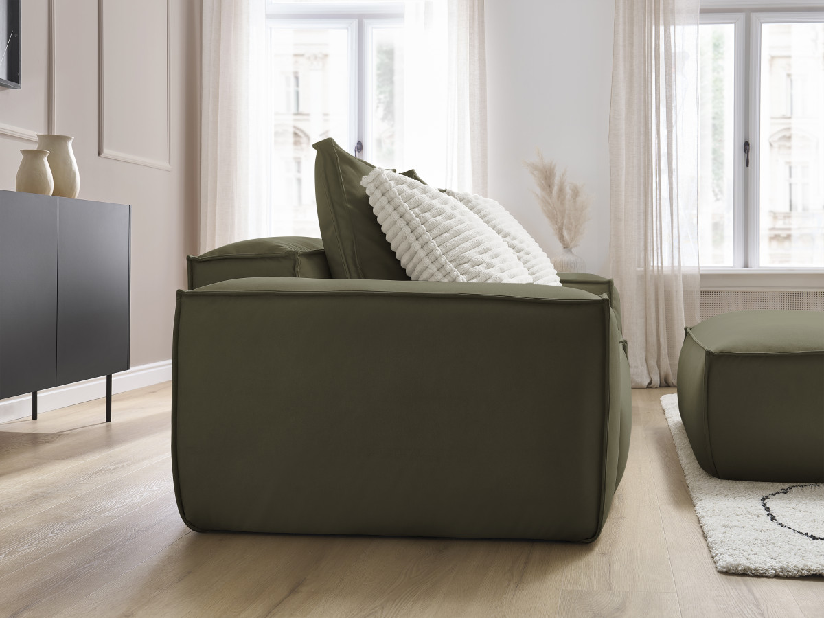 Bobochic Boheme Sofa 3-Sitzer mit Pouf Kunstleder Grün