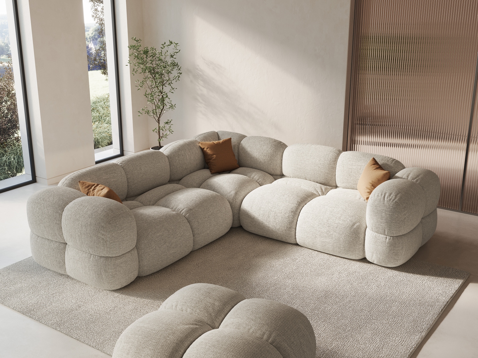 Cosmopolitan Design Symmetrisches Ecksofa Loretto 4-Sitzer Strukturierter Stoff Sorella Beige