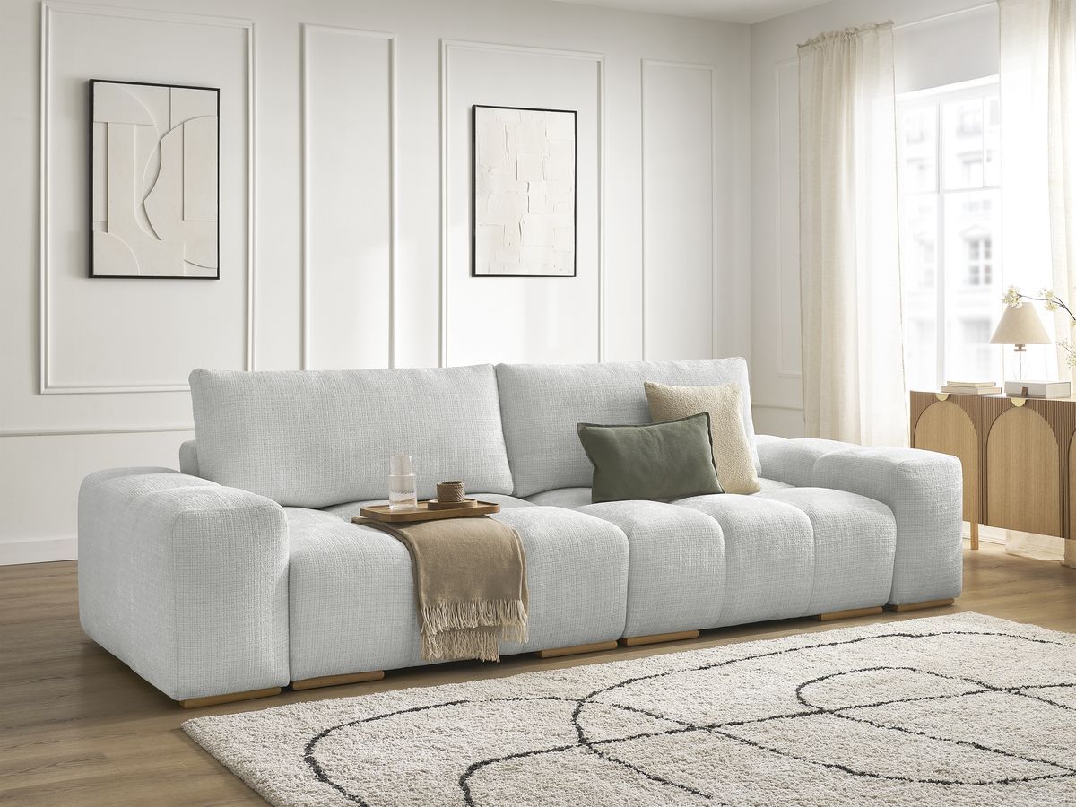 Bobochic Anakin Schlafsofa 3-Sitzer mit Bettkasten, 2 Kissen Strukturstoff Hellgrau