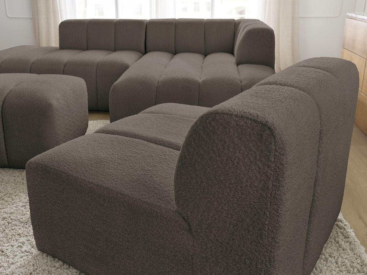 Bobochic Annecy Ecksofa mit Sofamodul und Pouf Bouclé-Stoff Braun Ecke rechts