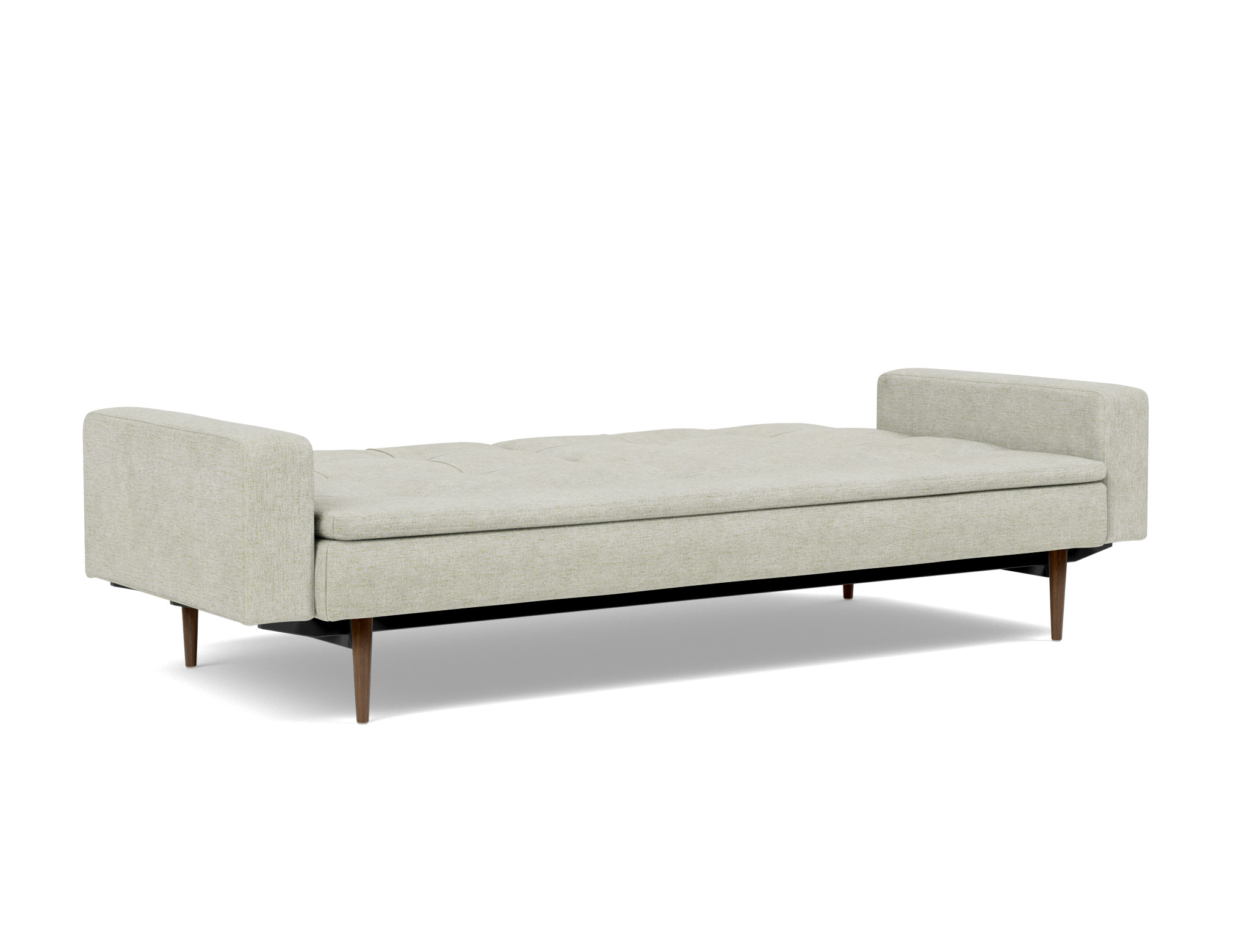 Schlafsofa Dublexo mit Armlehnen Flachgewebe Avella 280-Sand Beine Styletto Eiche dunkel