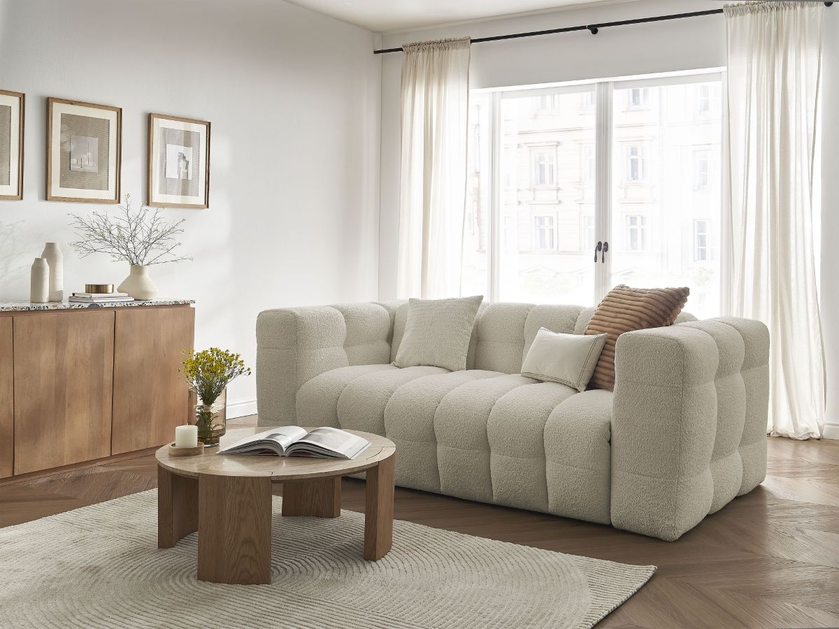 Bobochic Cloud Schlafsofa 3-Sitzer Bouclé-Stoff Beige